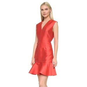 Carven Sleeveless Flounce Hem Cocktail Dress Orange Red Size 2 NWT Silk Blend